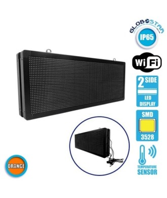 GLOBOSTAR® DISPLAY 90324 Κυλιόμενη Ψηφιακή Επιγραφή P10 Διπλής Όψης LED AC 220-240V Αδιάβροχο IP65 Πορτοκαλί - WiFi Control μέσω FK APP - Αισθητήρας Θερμοκρασίας & Υγρασίας - Μ104 x Π12 x Υ40cm - 2 Χρόνια Εγγύηση